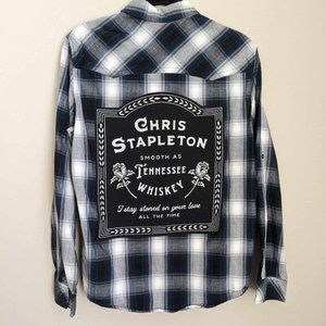 Chris Stapleton Country Western Music Band Custom Flannel Button Down Shirt Sz S
